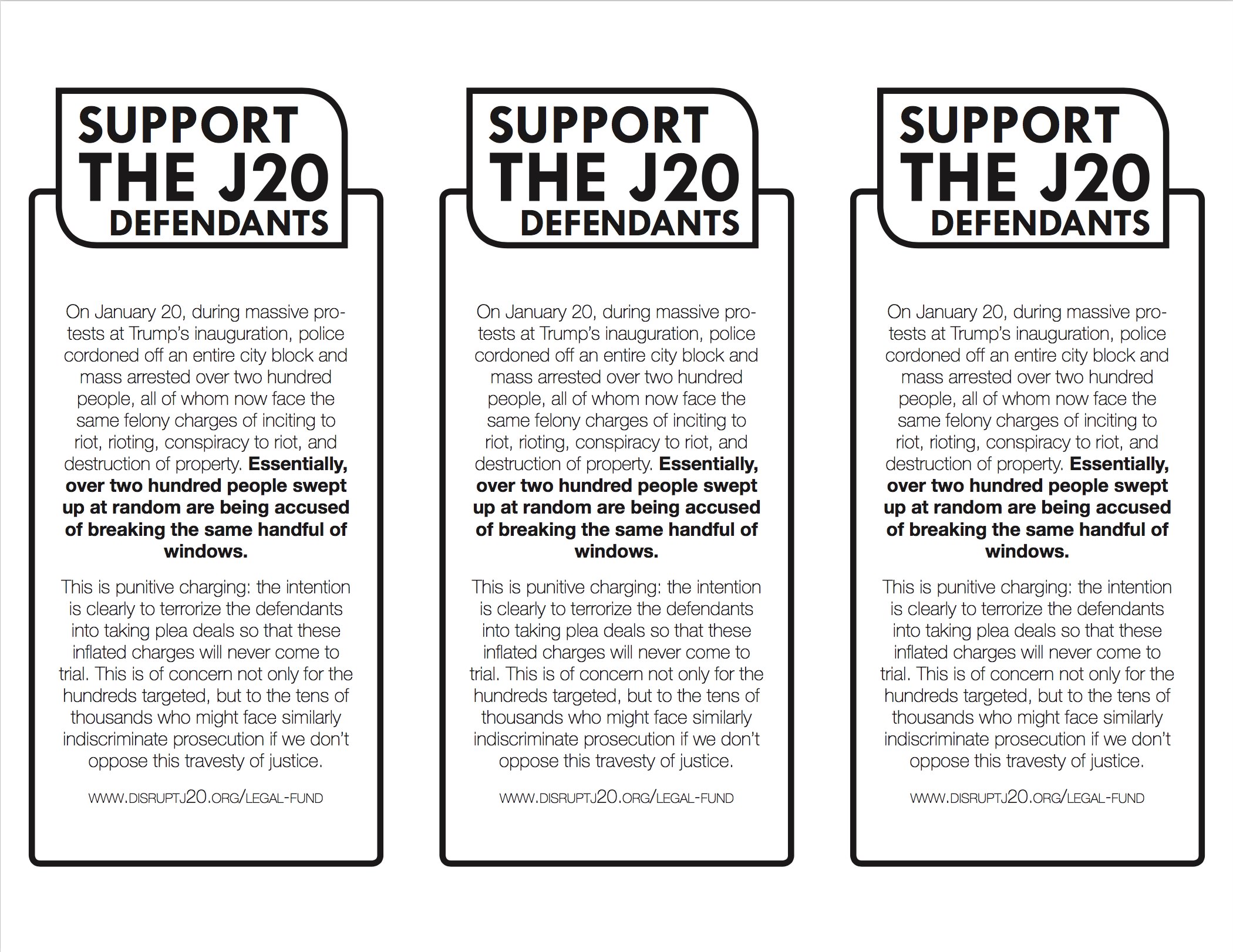 Photo of ‘Support the J20 Defendants’ front side